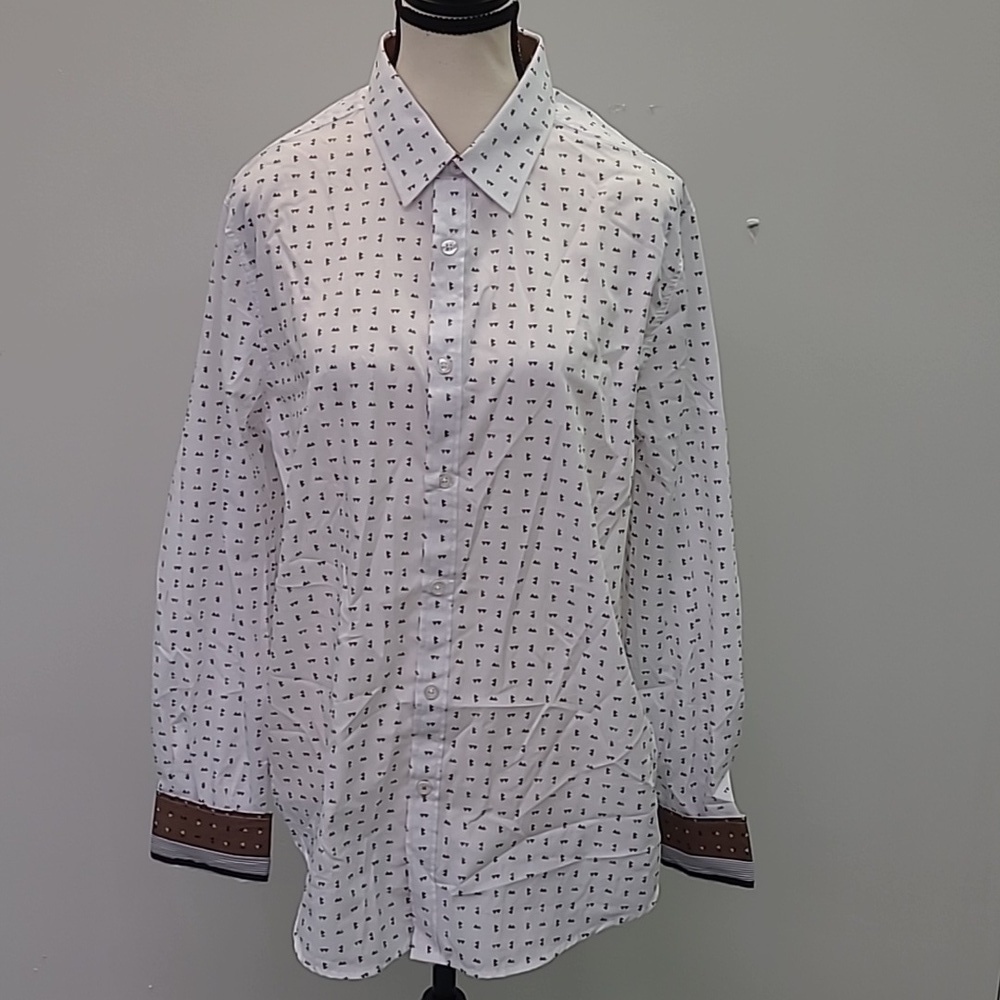 Point Zero Size M White Patterned Luxury Dress Shirt